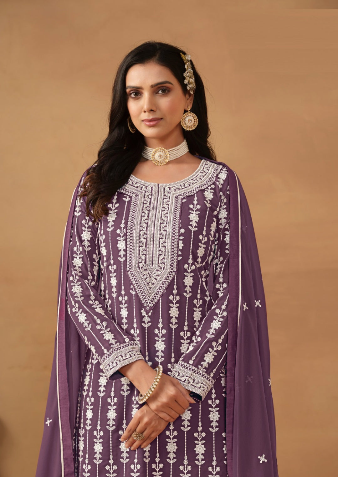 Tailored-To-Perfection Purple Georgette Gharara Bottom Suit Set