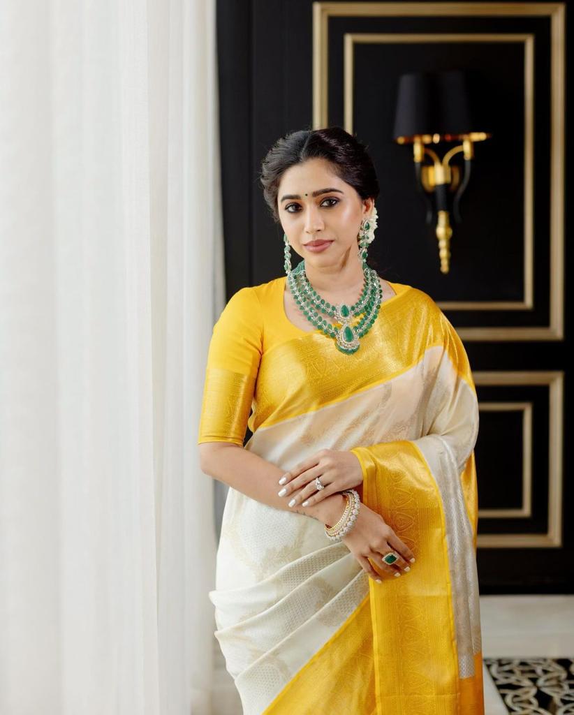 Women Beige And Mustard Soft Silk Saree