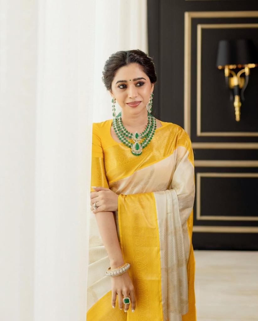 Women Beige And Mustard Soft Silk Saree