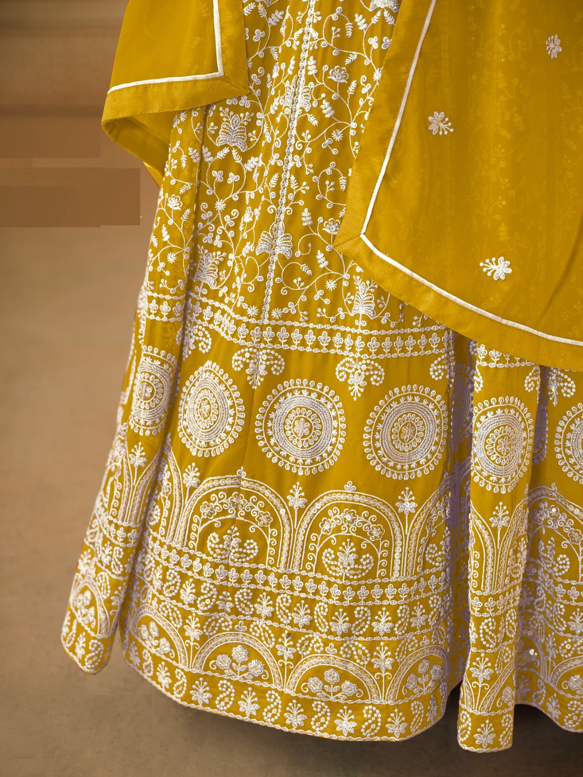 Sublime Mustard Georgette Floor Length Suit Set