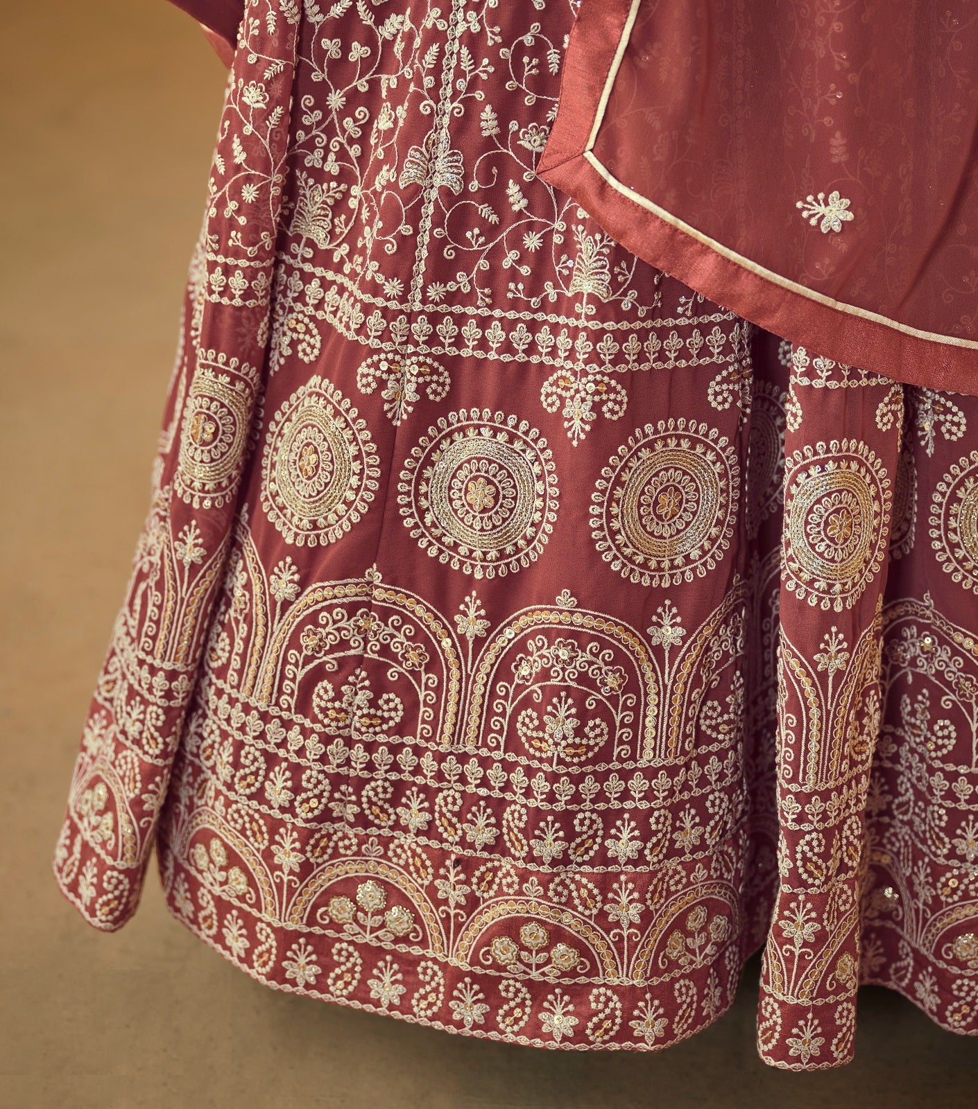 Statement-Making Rust Georgette Floor Length Suit Set