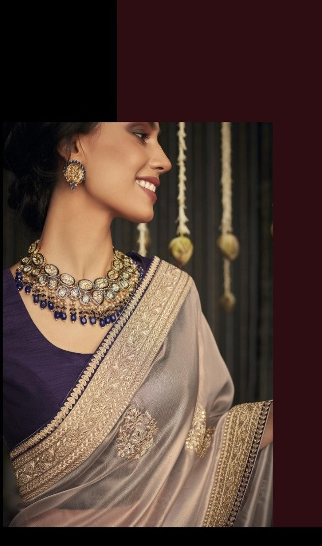 Fabulous Light Pink And Purple Organza Silk With Embroidery Saree