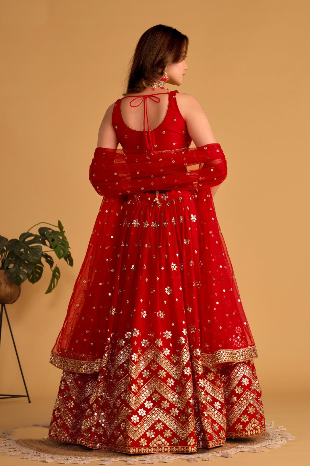 Women Red Georgette Stylish Lehenga Set