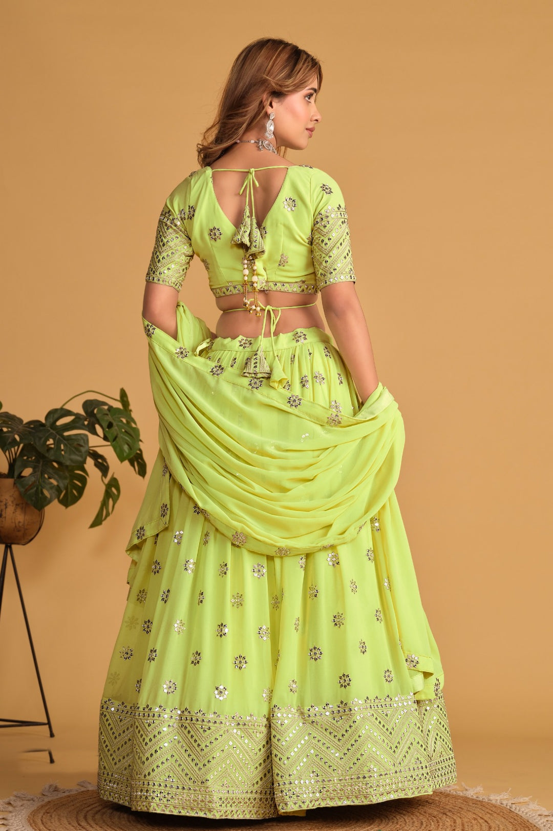 Stylish Lemon Green Georgette Lehenga Set