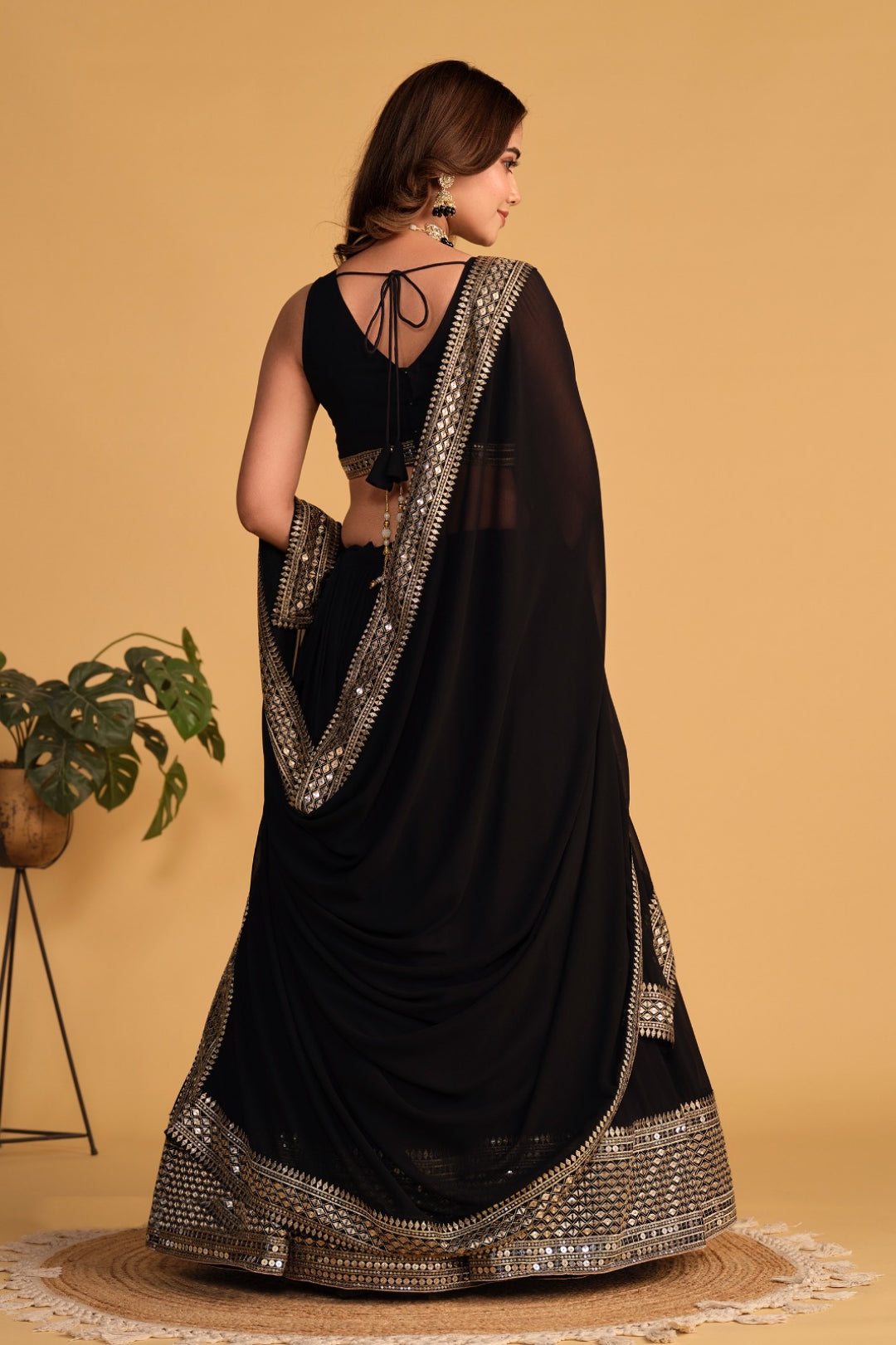 Beautiful Black Georgette Stylish Lehenga Set