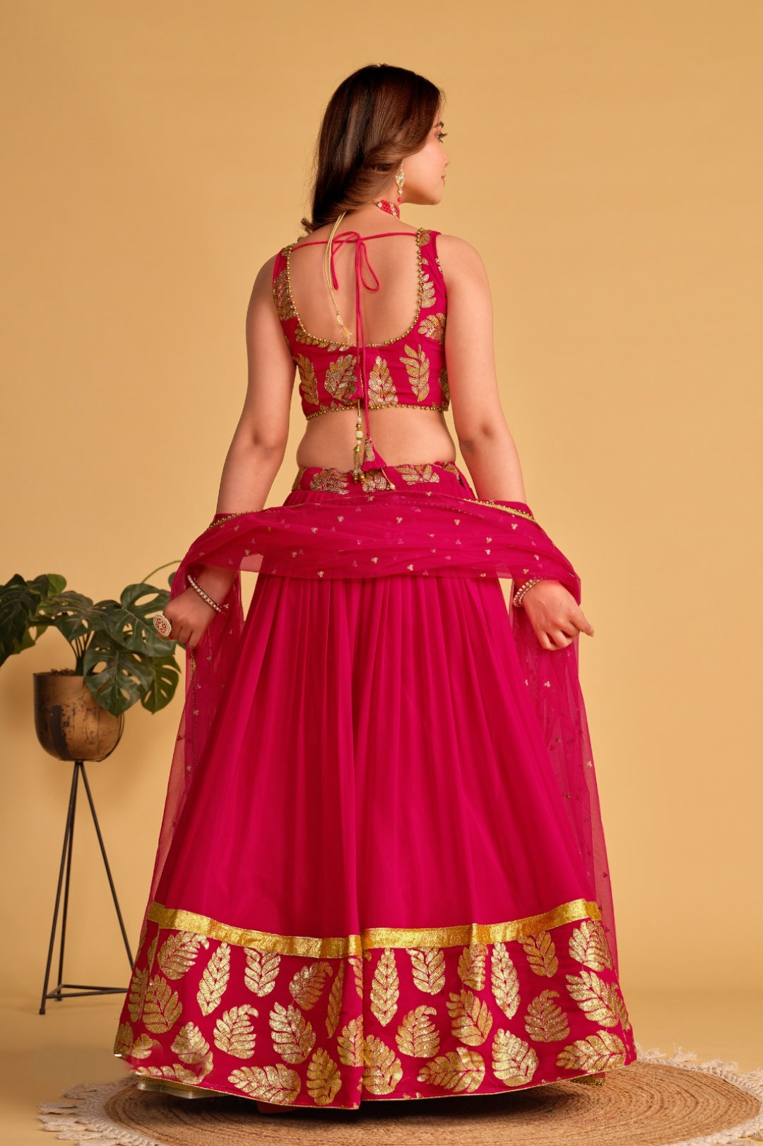 Solid Pink Georgette Stylish Lehenga Set