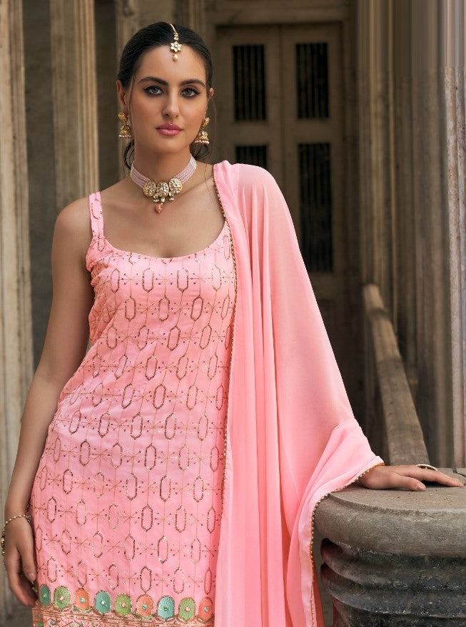Radiant Light Pink Faux Georgette Sharara Suit Set