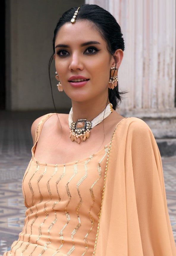 Sublime Peach Faux Georgette Sharara Suit Set