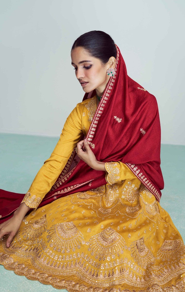 Women Mustard Silk Anarkali Suit Set