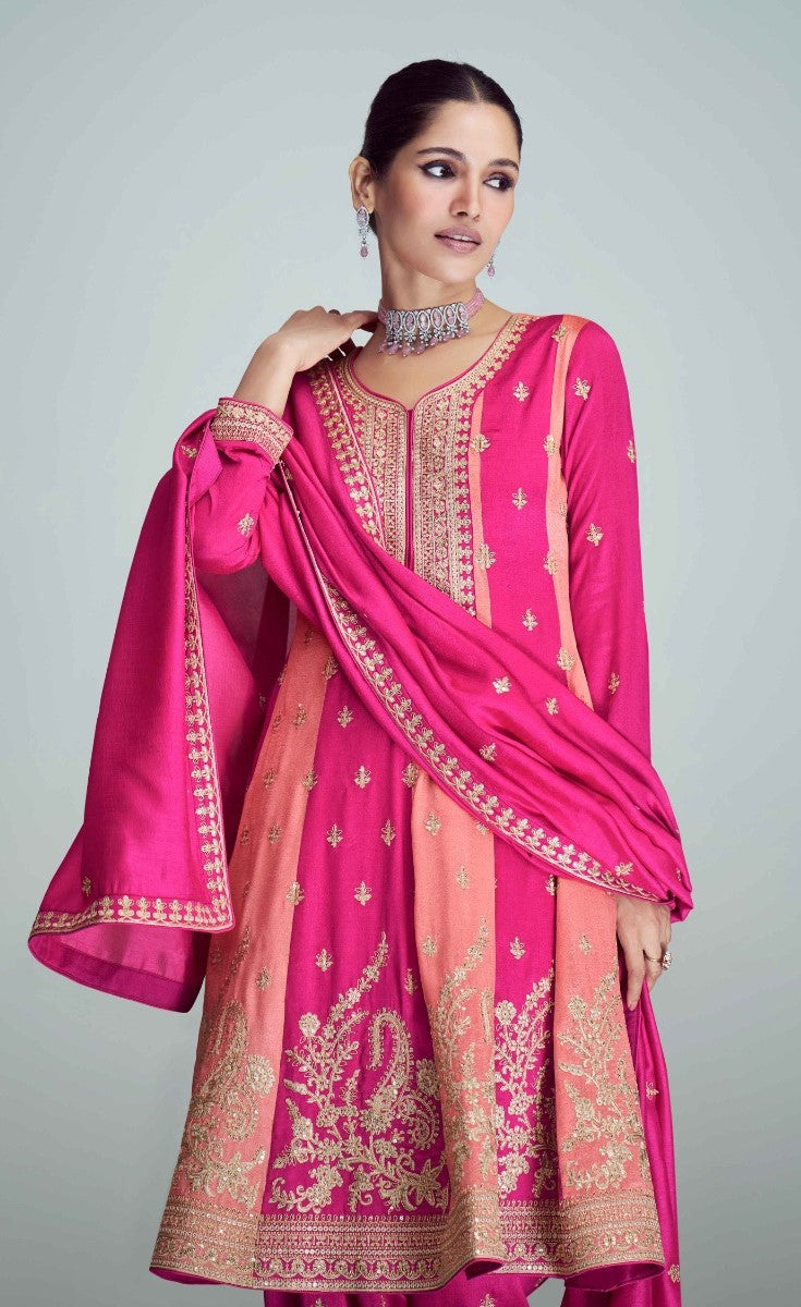 Women Pink Silk Anarkali Suit Set