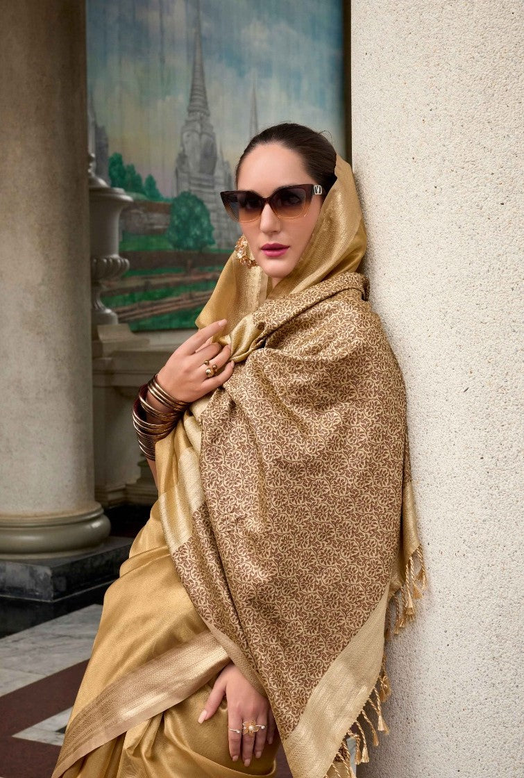 Attractive Beige Tissue Saree