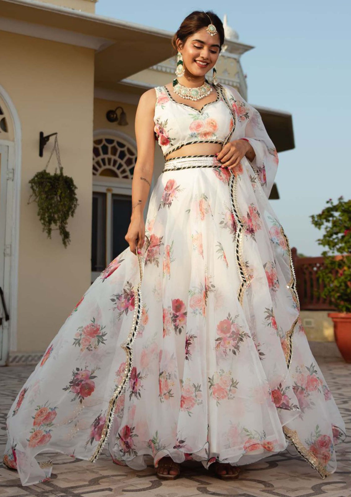 Women White Organza Stylish Lehenga