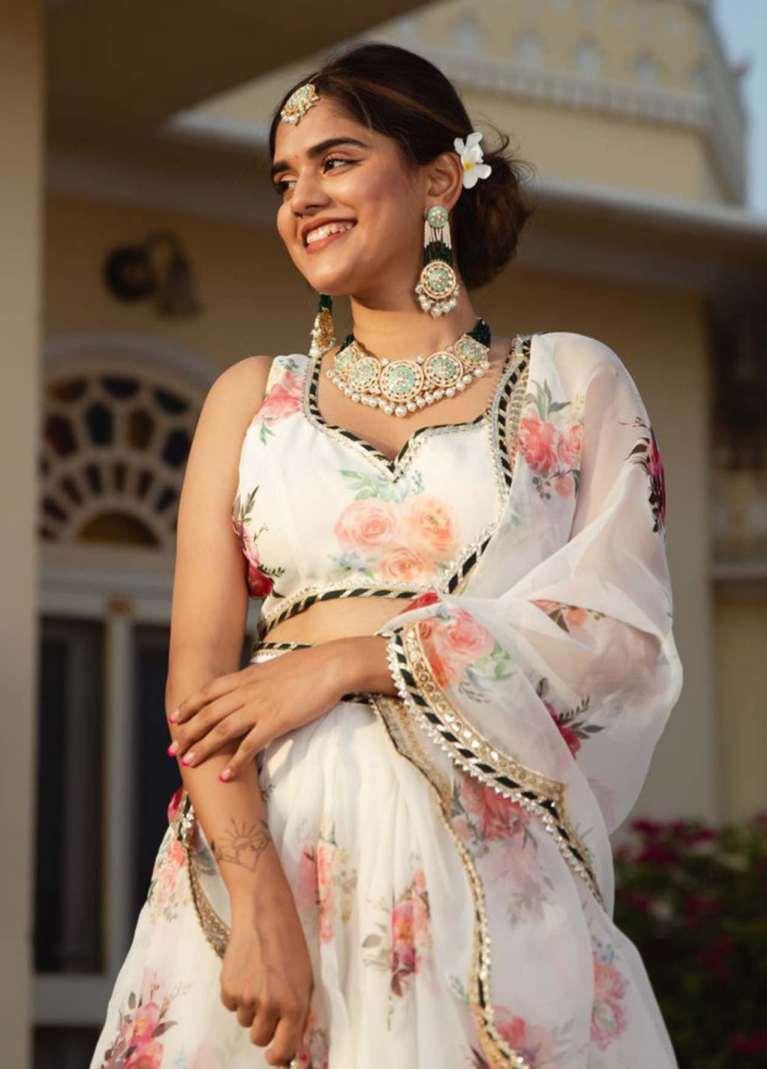 Women White Organza Stylish Lehenga
