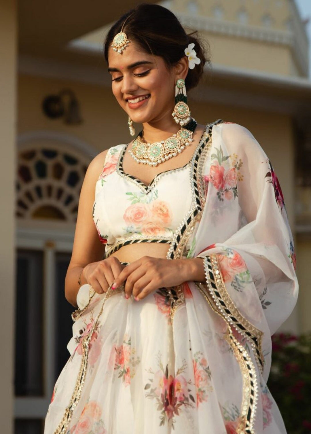 Women White Organza Stylish Lehenga