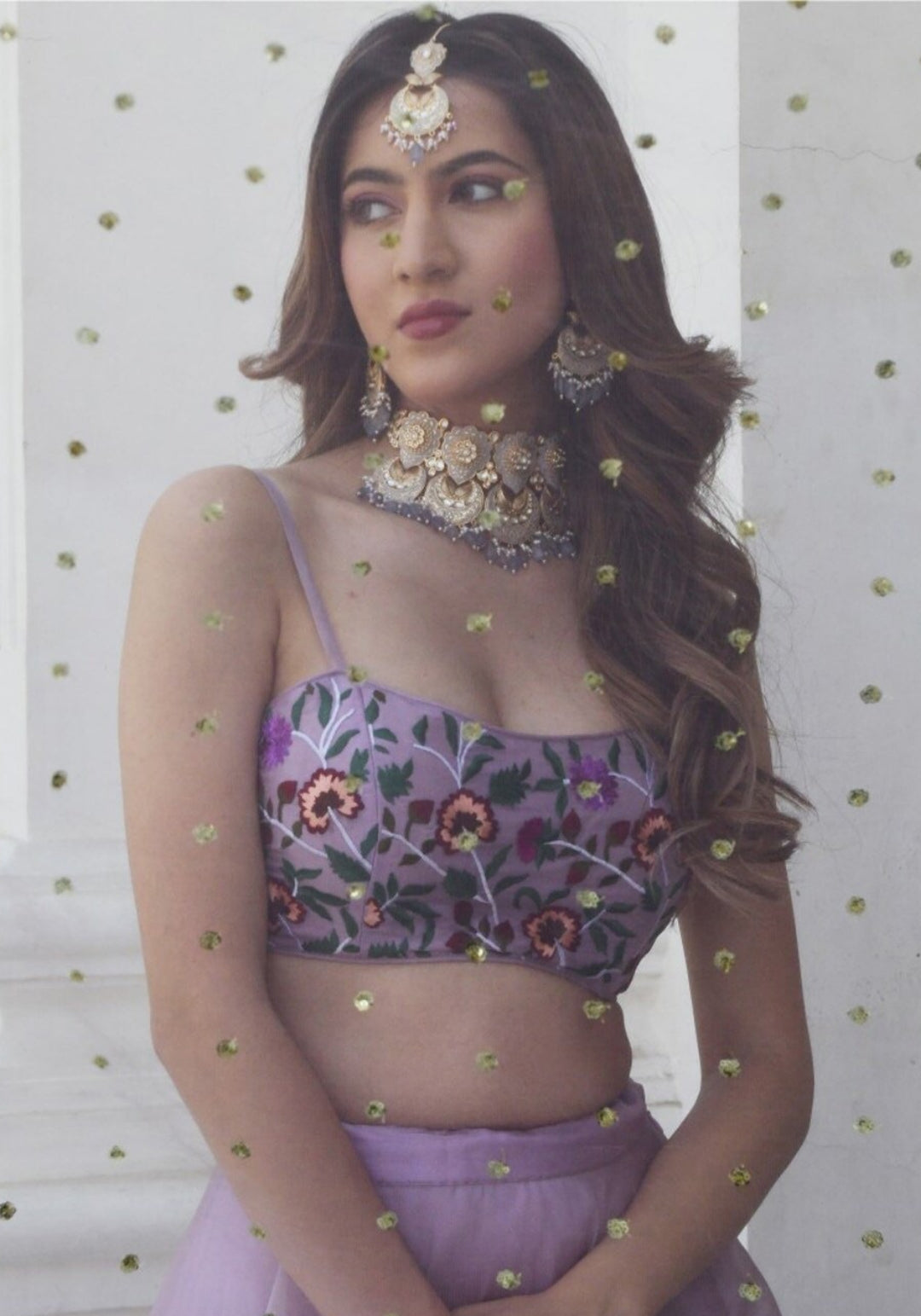 Women Lilac Organza Net Stylish Lehenga