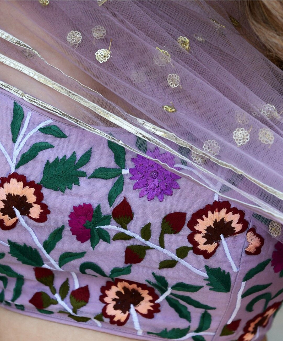 Women Lilac Organza Net Stylish Lehenga