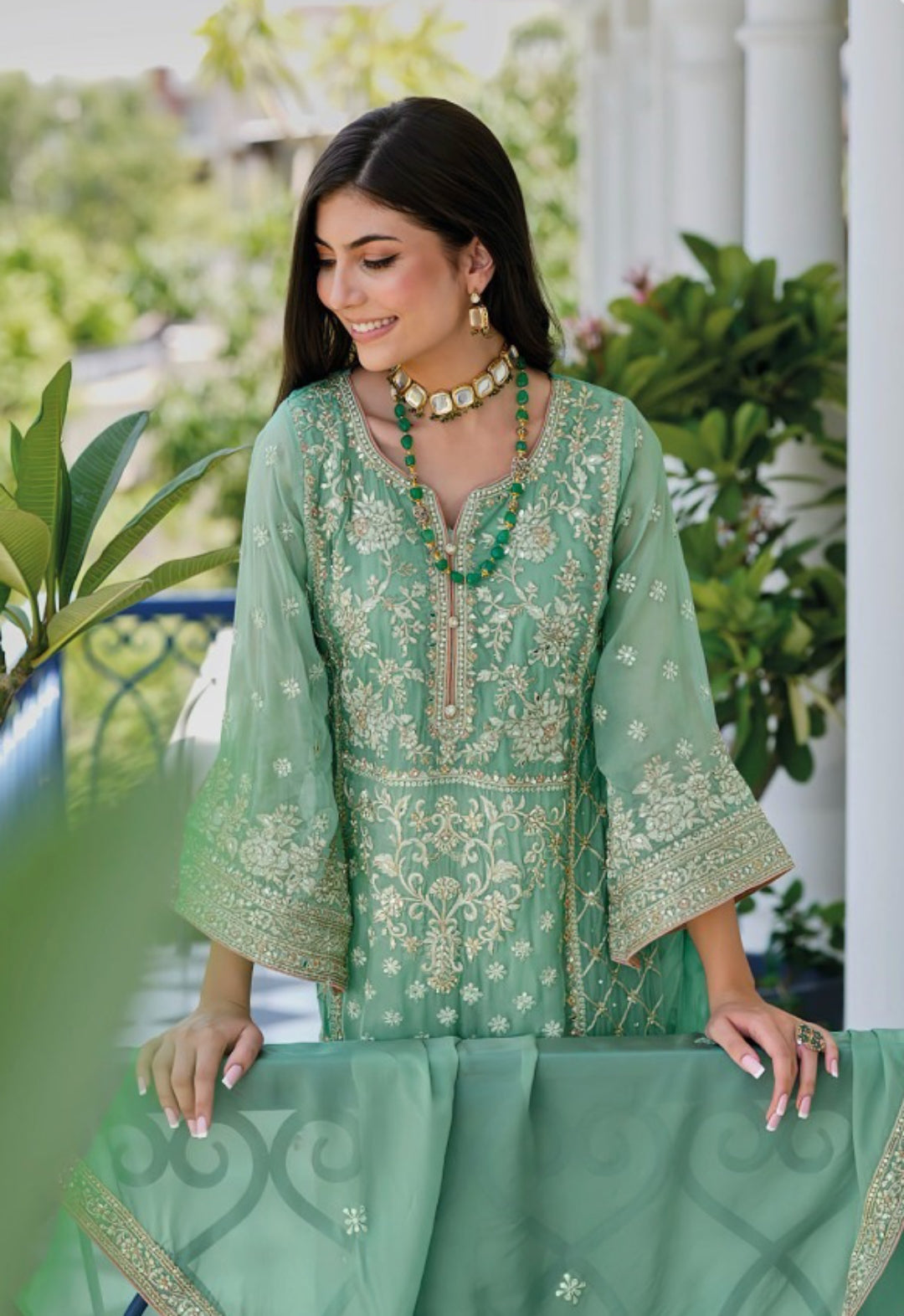 Women Sky Blue Organza With Embroidery Work Pakistani Suit Set