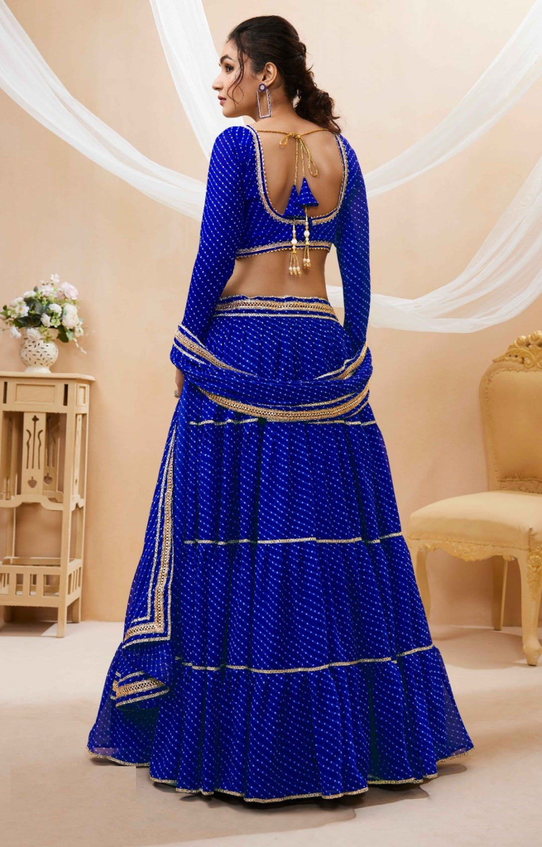 Women Royal Blue Georgette Traditional Lehenga