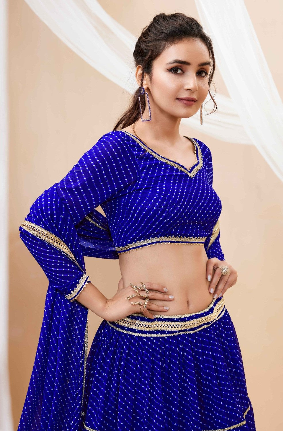 Women Royal Blue Georgette Traditional Lehenga