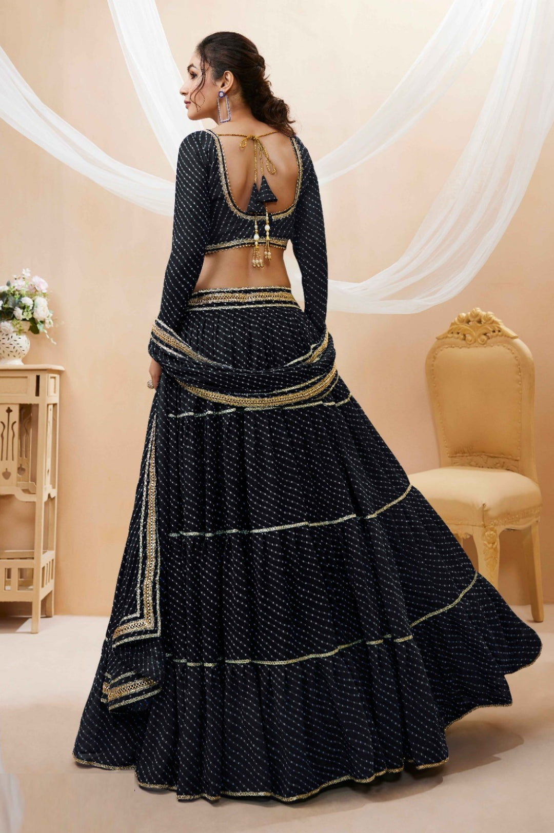 Women Black Georgette Traditional Lehenga