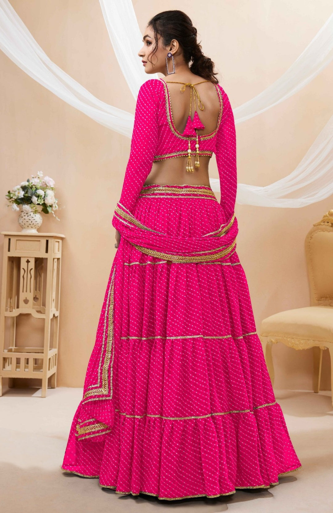 Women Pink Georgette Traditional Lehenga