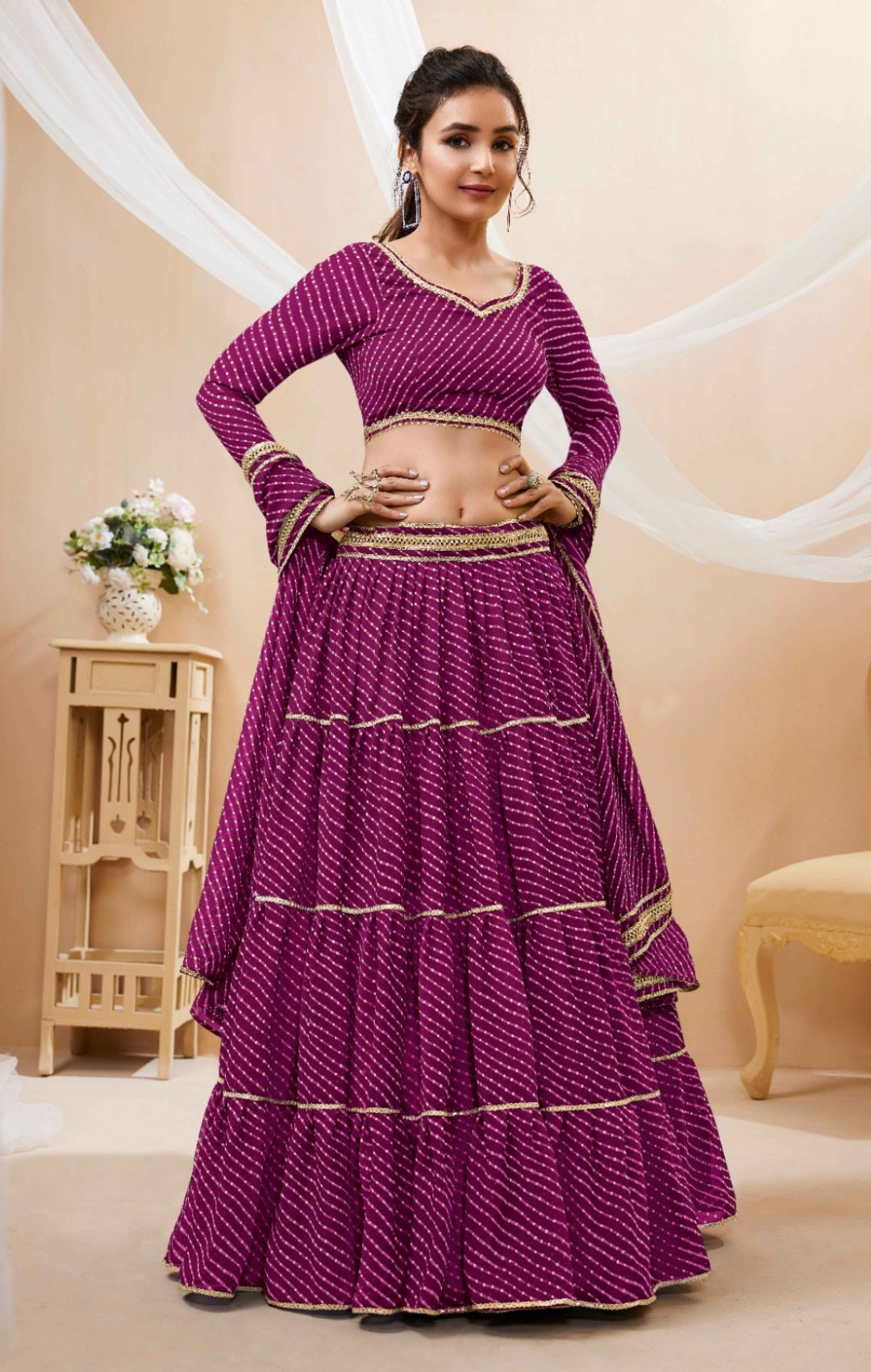 Women Purple Georgette Traditional Lehenga