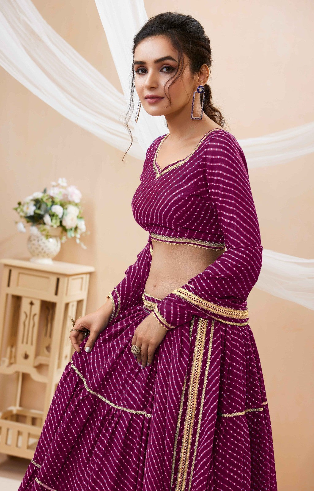 Women Purple Georgette Traditional Lehenga