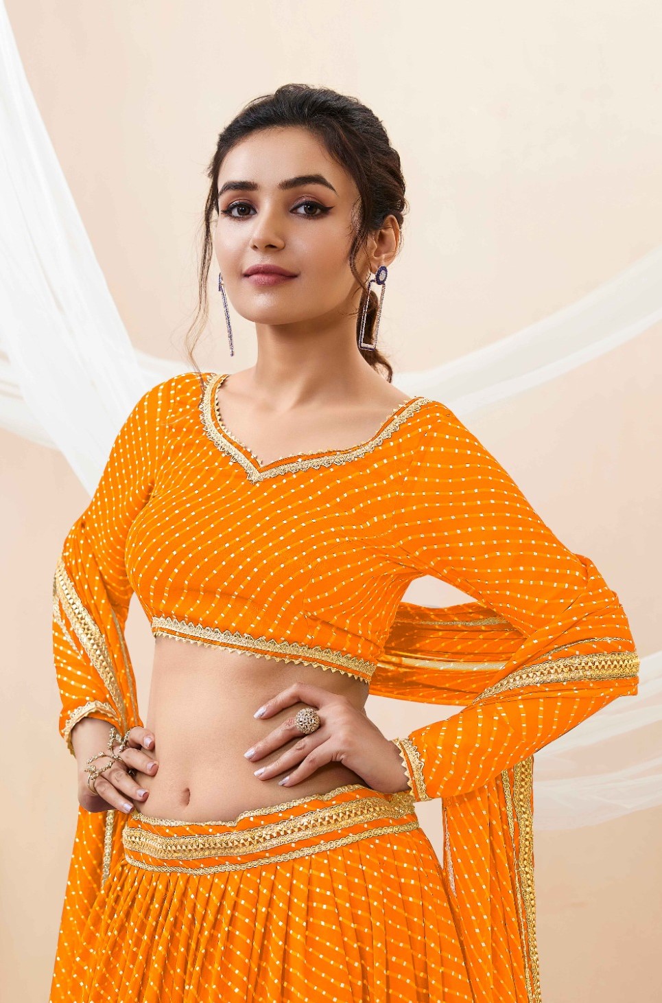 Women Orange Georgette Traditional Lehenga