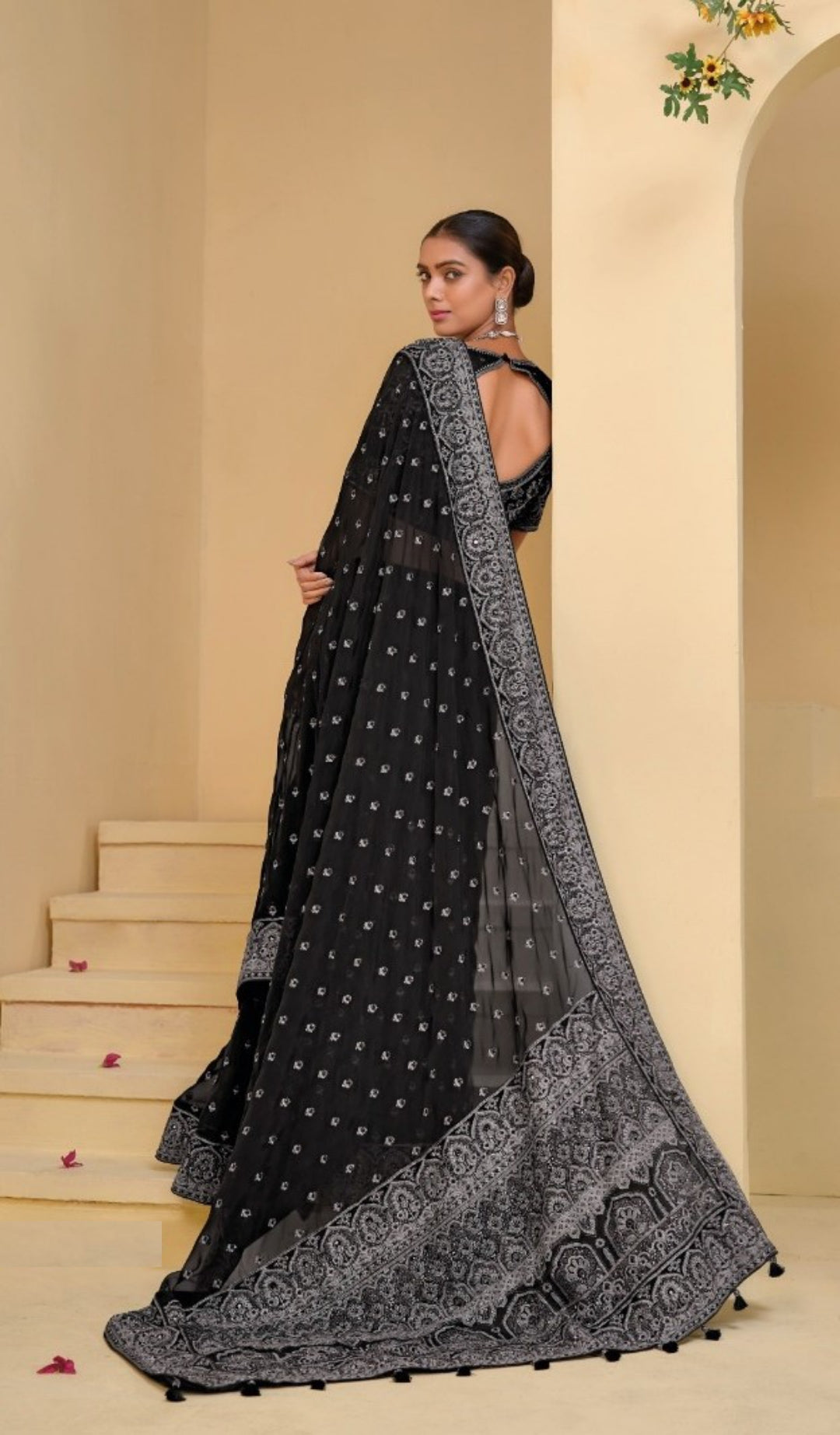 Charming Black Banarasi Cutdana Moti Sequins Work Bridal Saree