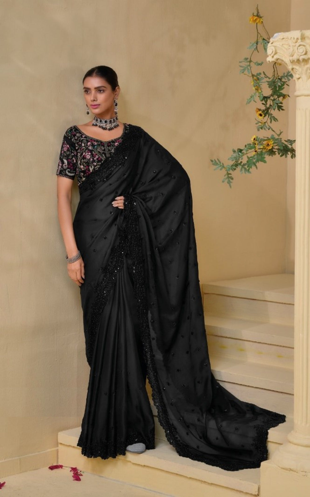Comfy Black Banarasi Cutdana Moti Sequins Work Bridal Saree