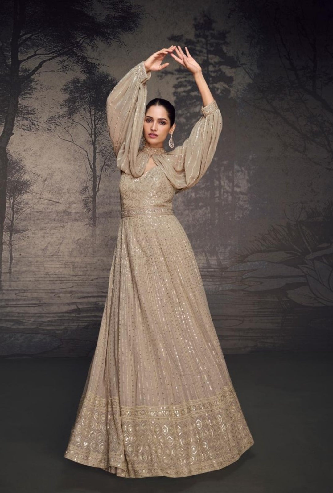 Georgette Beige Indo Western Dress
