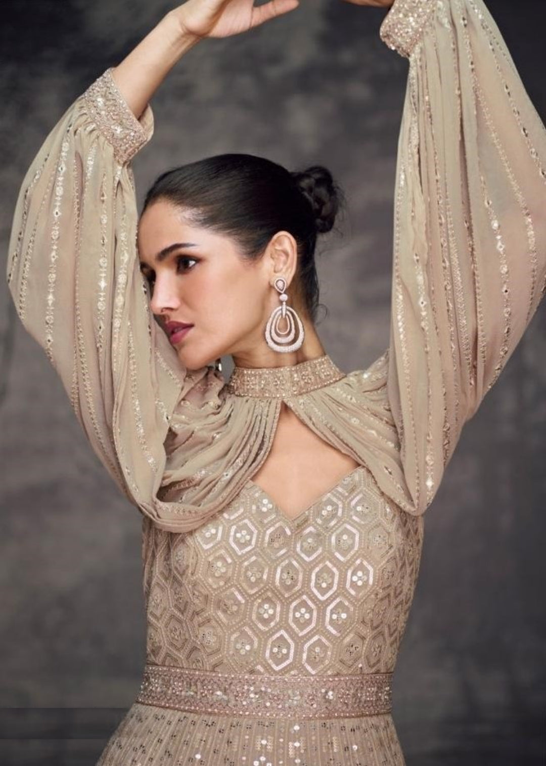 Georgette Beige Indo Western Dress