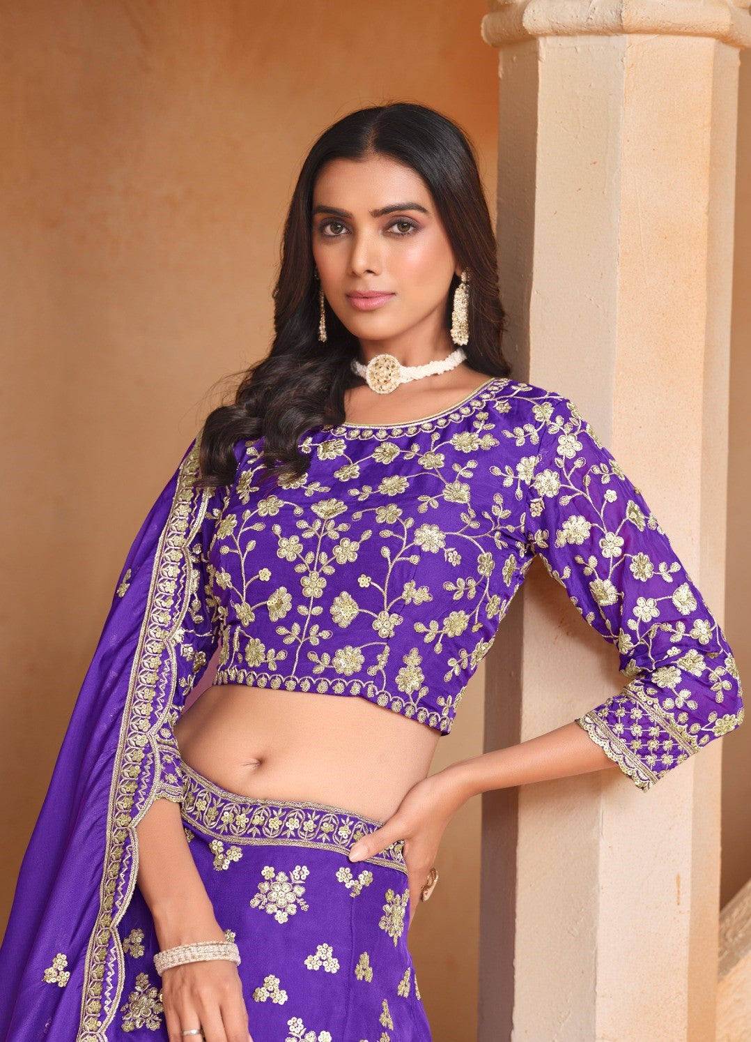 Enchanting Purple Organza Traditional Lehenga