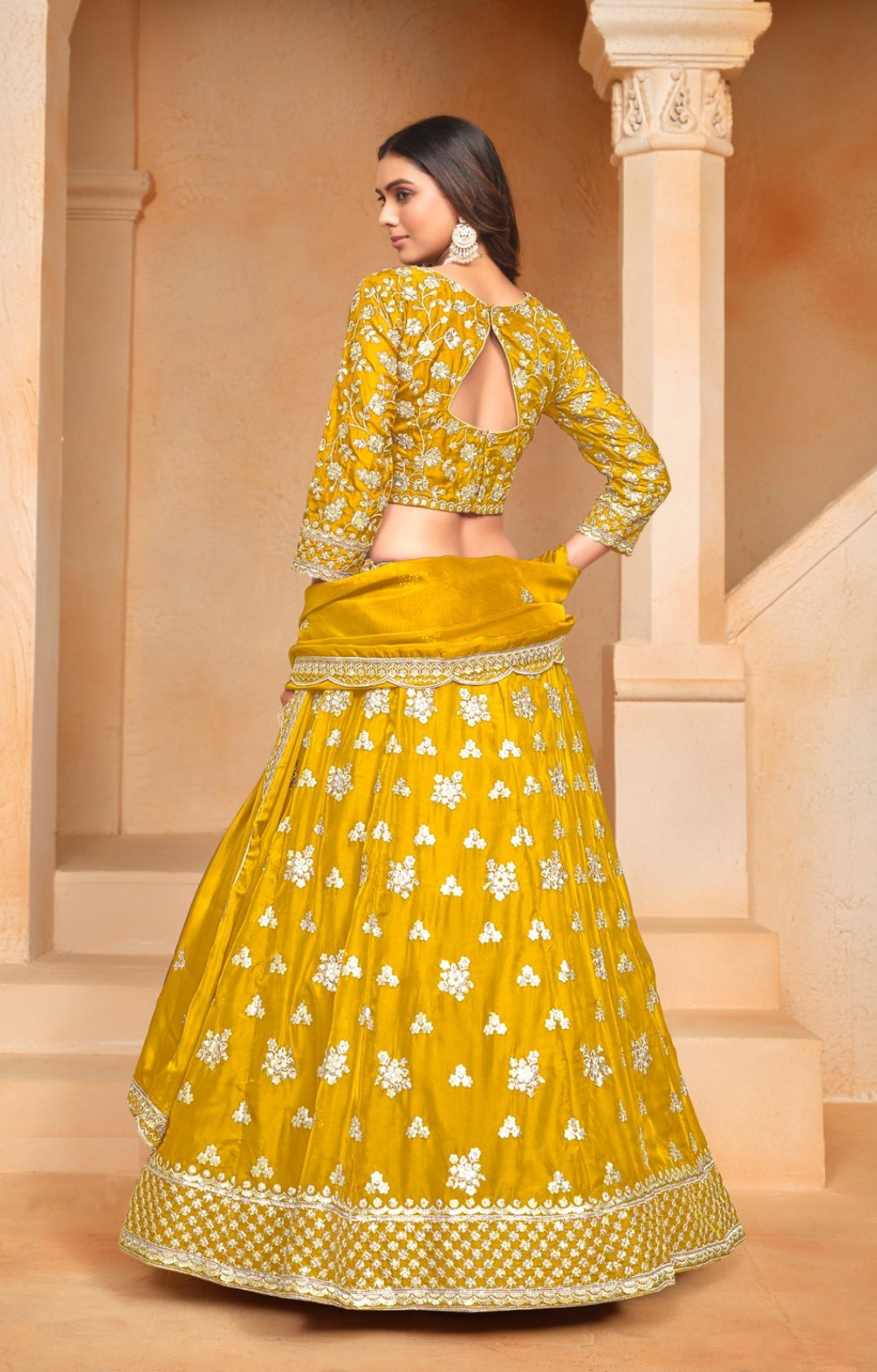 Effortless Mustard Organza Traditional Lehenga