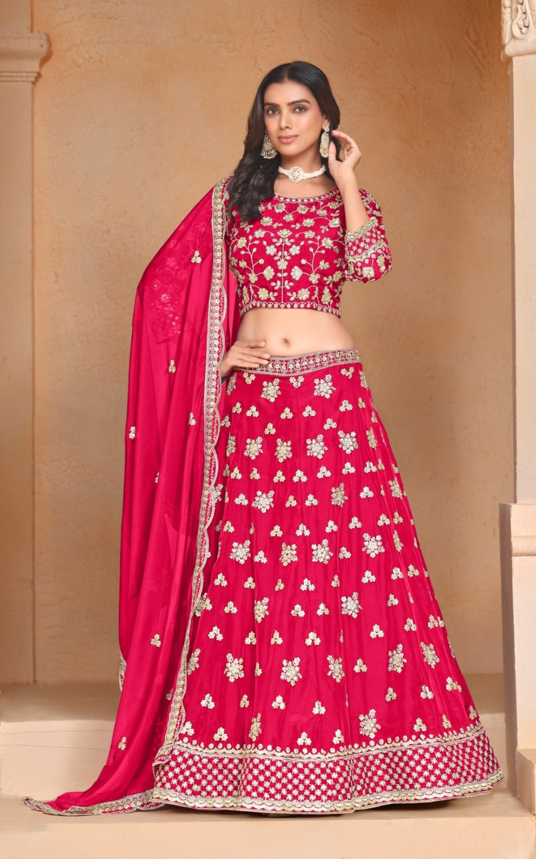 Flattering Pink Organza Traditional Lehenga