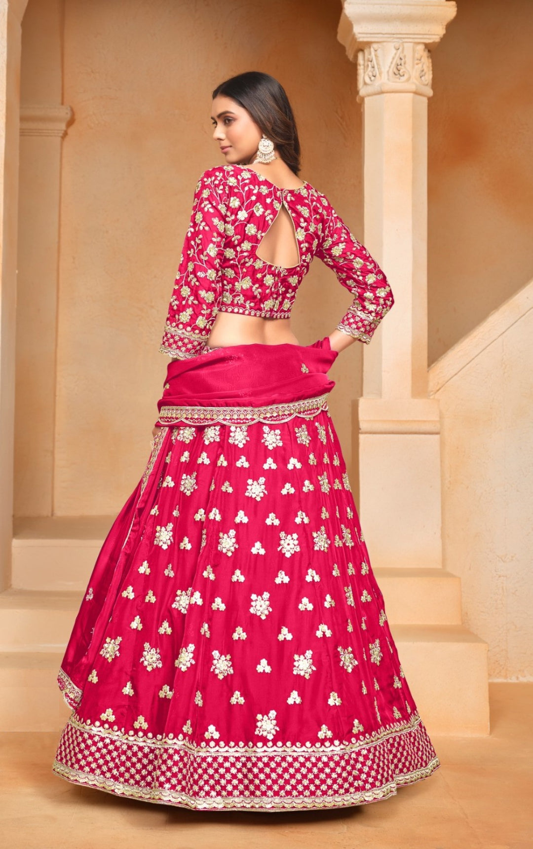 Flattering Pink Organza Traditional Lehenga