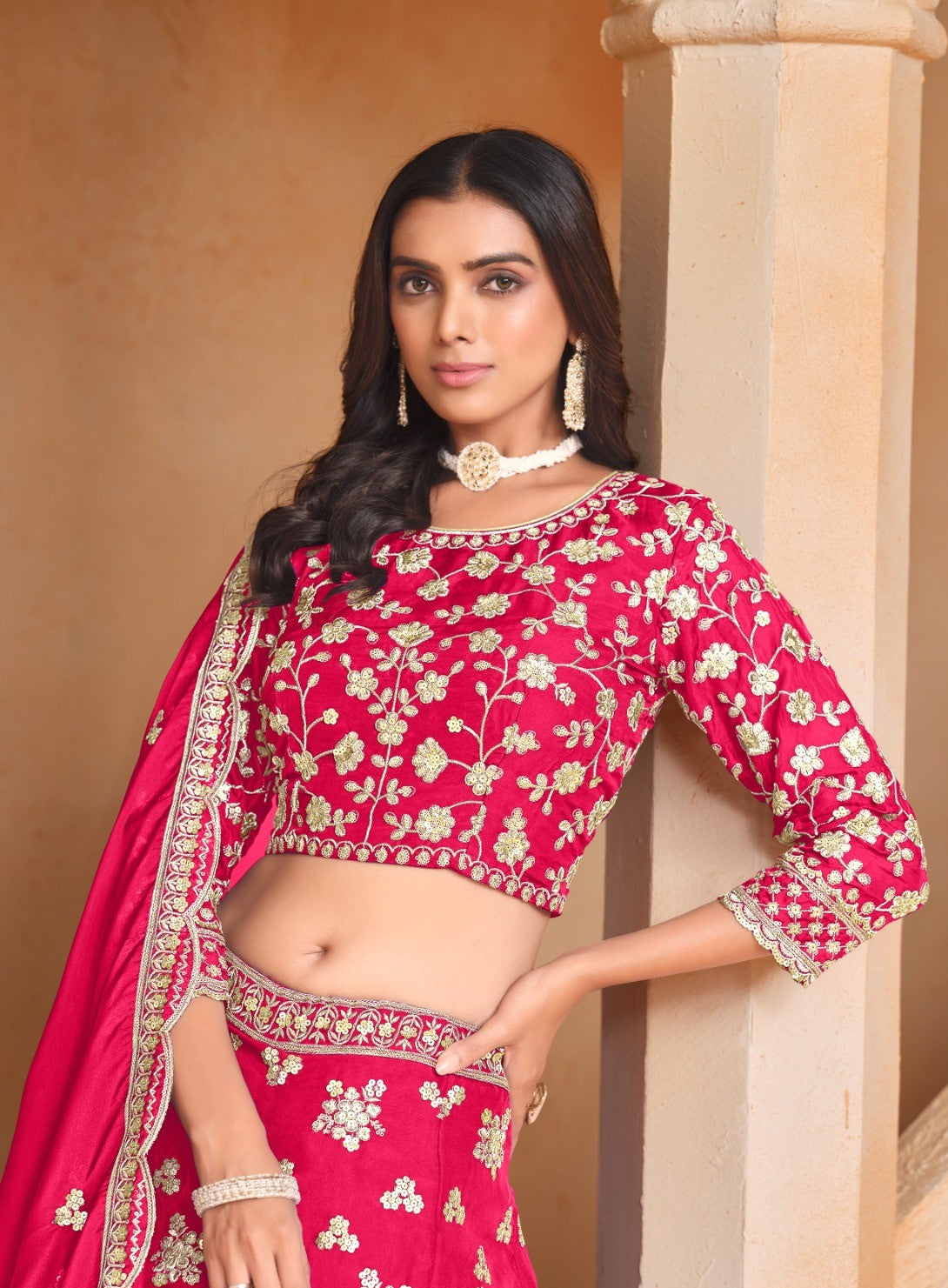Flattering Pink Organza Traditional Lehenga