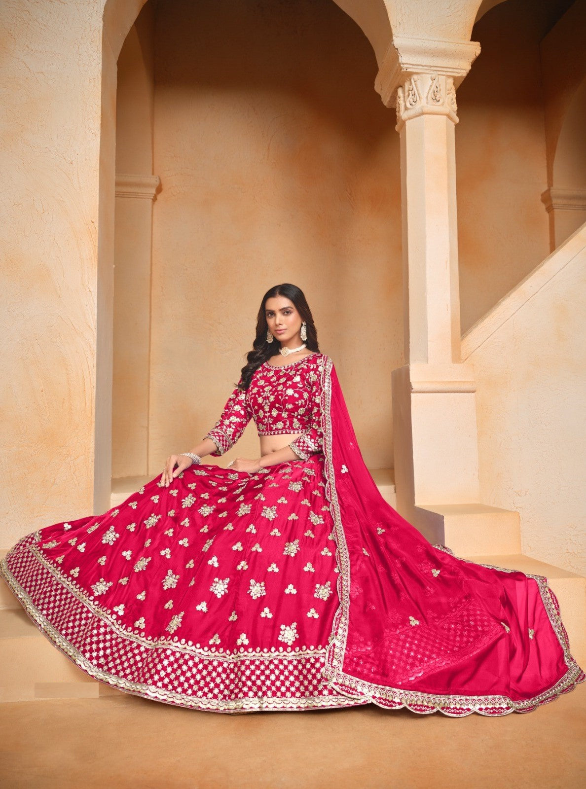Flattering Pink Organza Traditional Lehenga