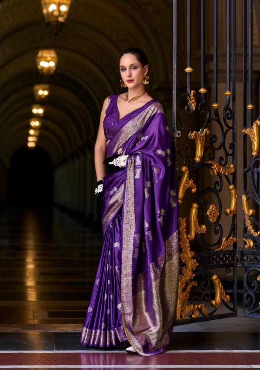 Beautiful Purple Satin Mungha Soft Silk Saree