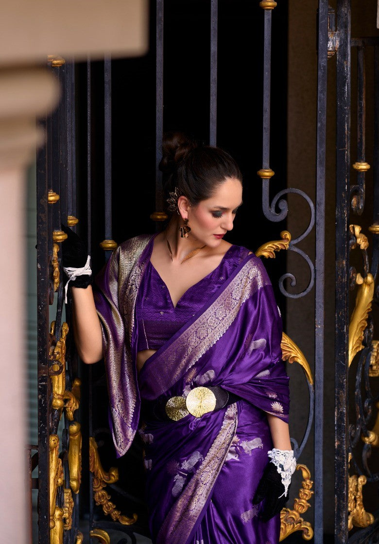 Beautiful Purple Satin Mungha Soft Silk Saree