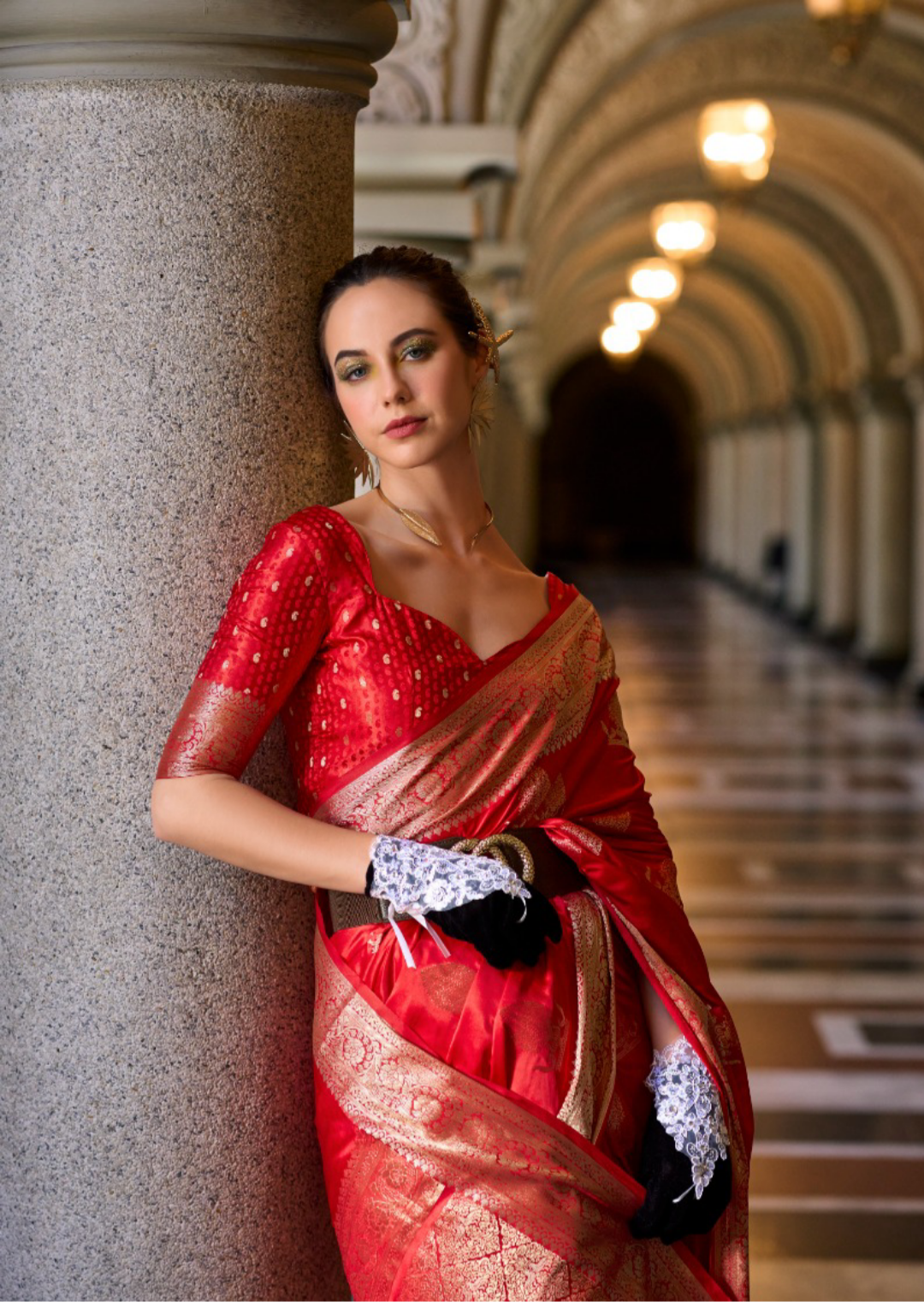 Women Red Satin Mungha Soft Silk Saree