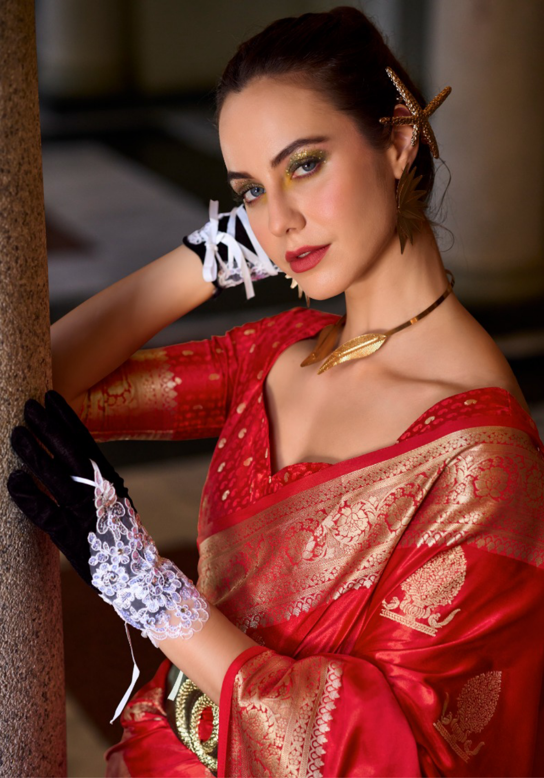 Women Red Satin Mungha Soft Silk Saree