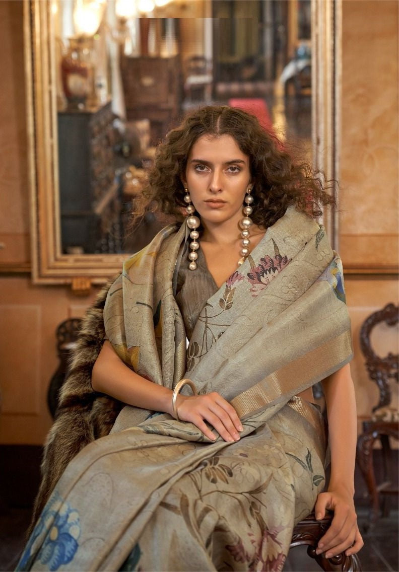 Designer Sea Green Soft Weaving Banarasi Floral Saree
