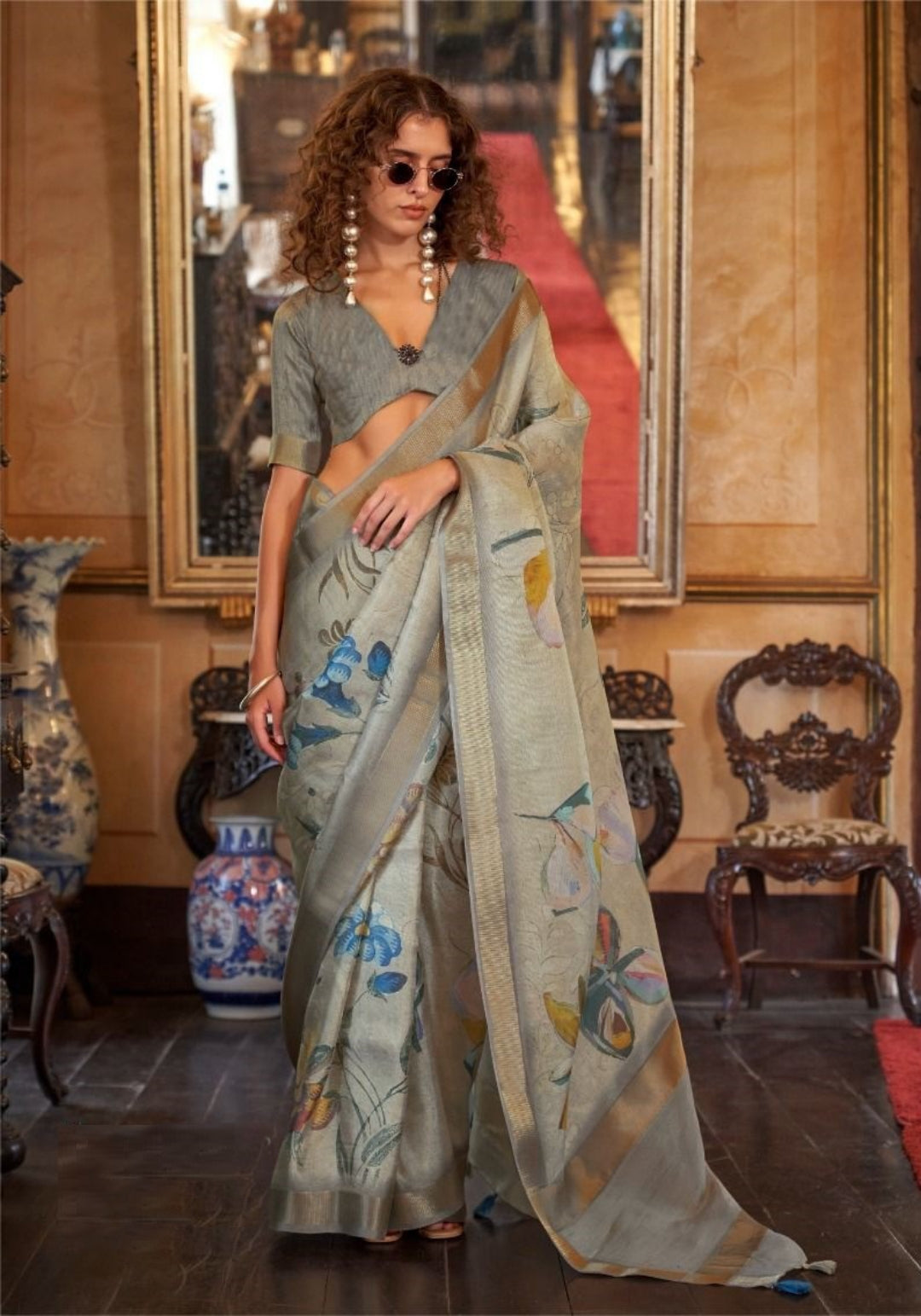 Designer Sea Green Soft Weaving Banarasi Floral Saree