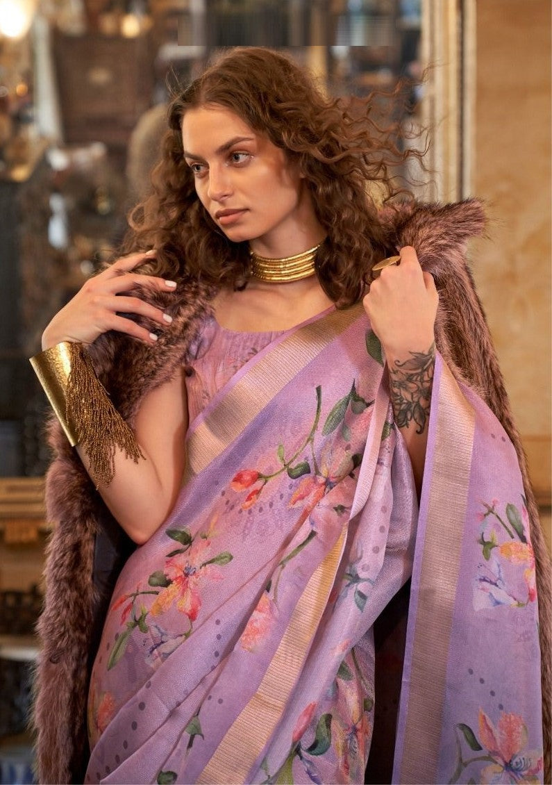 Beautiful Purple Soft Weaving Banarasi Floral Saree