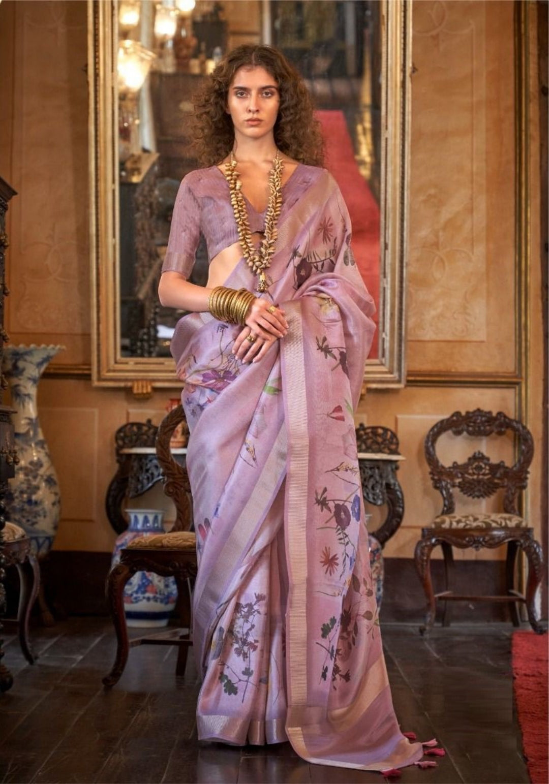 Violet Soft Weaving Banarasi Floral Saree