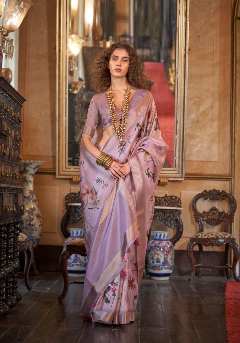 Violet Soft Weaving Banarasi Floral Saree