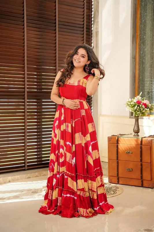 Women Red Georgette Floor Length Gown