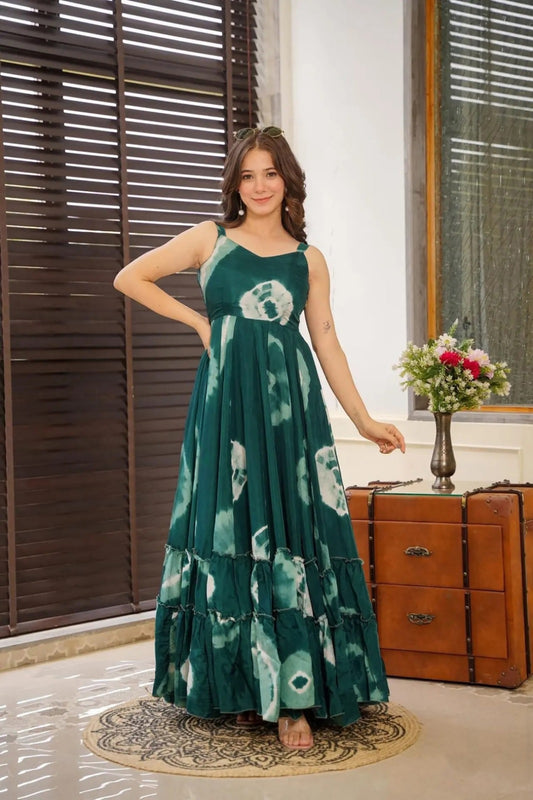 Women Dark Teal Georgette Floor Length Gown