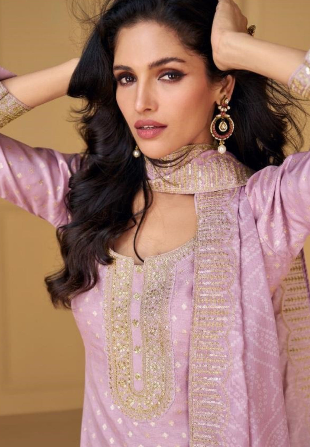 Gleaming Light Purple Viscose Jacquard Silk Suit Set